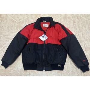 Vintage Snuggler Down Ski Jacket Men’s L Retro 80s Red Black Puffer w/ Lift Pass